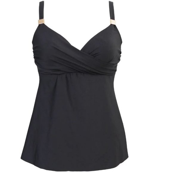 NWOT Miraclesuit Solid Surplice Underwire Tankini Top 6533010 34DDD - Picture 2 of 2